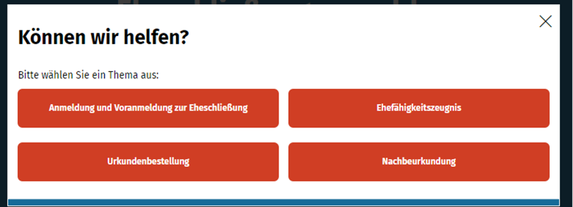 Hilfemenü zu den Onlinediensten